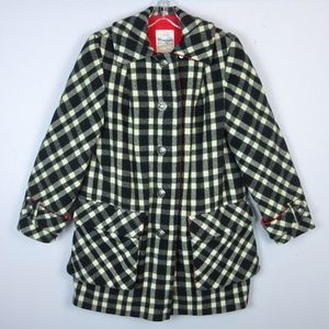 Vintage 1960's 1970's Wood Black White Plaid Coat